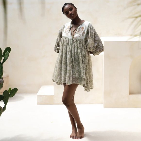Daughters of India Diya Mini Dress ~ Pistachio XS - Picture 1 of 6